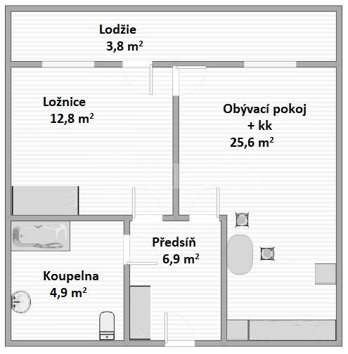 Prodej bytu 2+kk s lodžií a garážovým stáním, OV, 57m2, ul. Sazovická 454/11, Praha 5 - Zličín