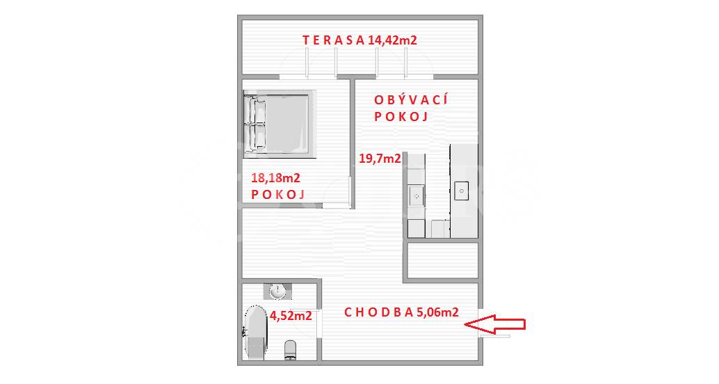 Prodej bytu 2+kk s terasou, OV, 55m2, ul. Silurská 1175/8, Praha 5 - Hlubočepy