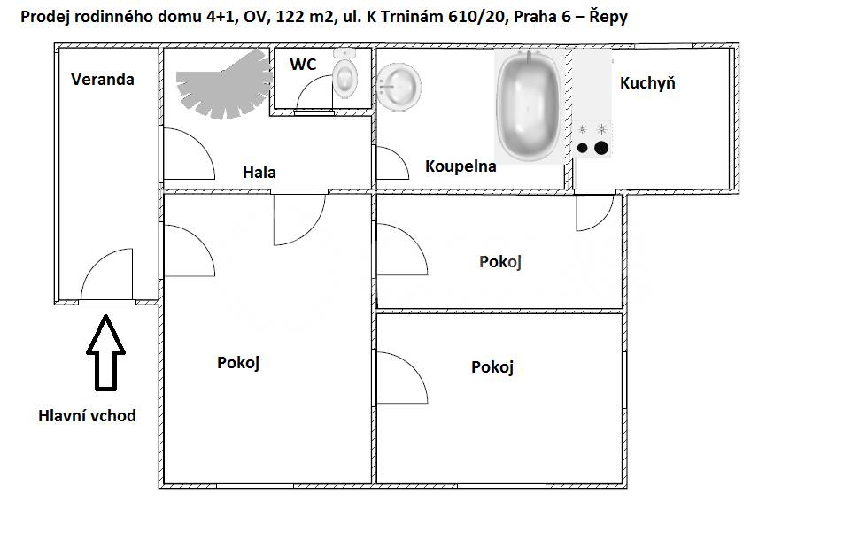 Prodej rodinného domu 4+1, OV, 122 m2, ul. K Trninám 610/20, Praha 6 – Řepy