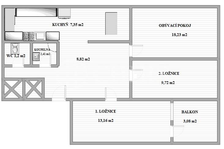 Prodej bytu 3+kk s balkonem, OV, 63m2, ul. Kociánova 1585/2, Praha 5 - Stodůlky