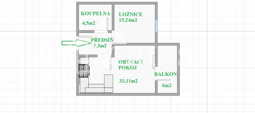 Pronájem bytu 2+kk s balkonem a garážovým stáním, OV, 58m2, ul. Petržílkova 2705/32, Praha 5 - Hůrka