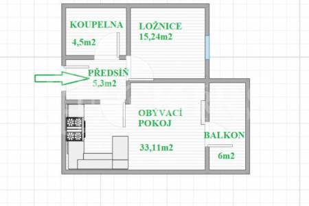 Pronájem bytu 2+kk s balkonem a garážovým stáním, OV, 58m2, ul. Petržílkova 2705/32, Praha 5 - Hůrka