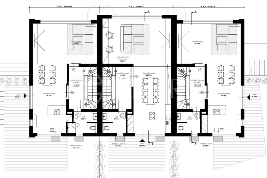 Prodej stavebního pozemku se studií pro výstavbu 3 řadových domů, U Dráhy, Praha 6 - Střešovice