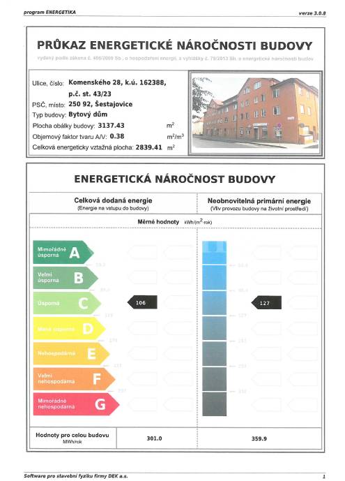 Pronájem přízemního bytu 1+kk, OV, 31 m2, ul. Komenského 28, Šestajovice