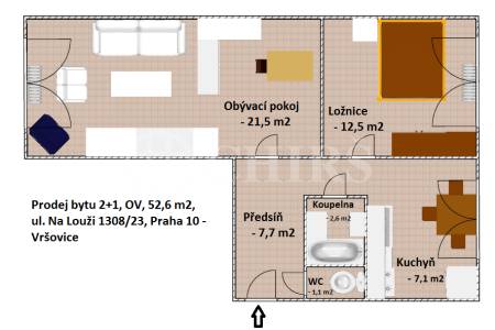 Prodej bytu 2+1, OV, 53m2, ul. Na Louži 1308/23, Praha 10 - Vršovice