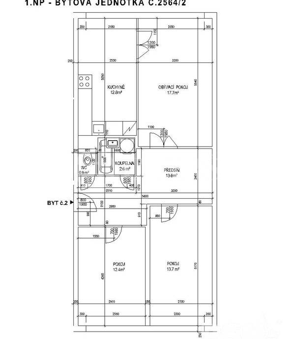 Prodej bytu 3+1,OV, 77,1 m2, Na Růžovém poli 2565, Kladno-Kročehlavy