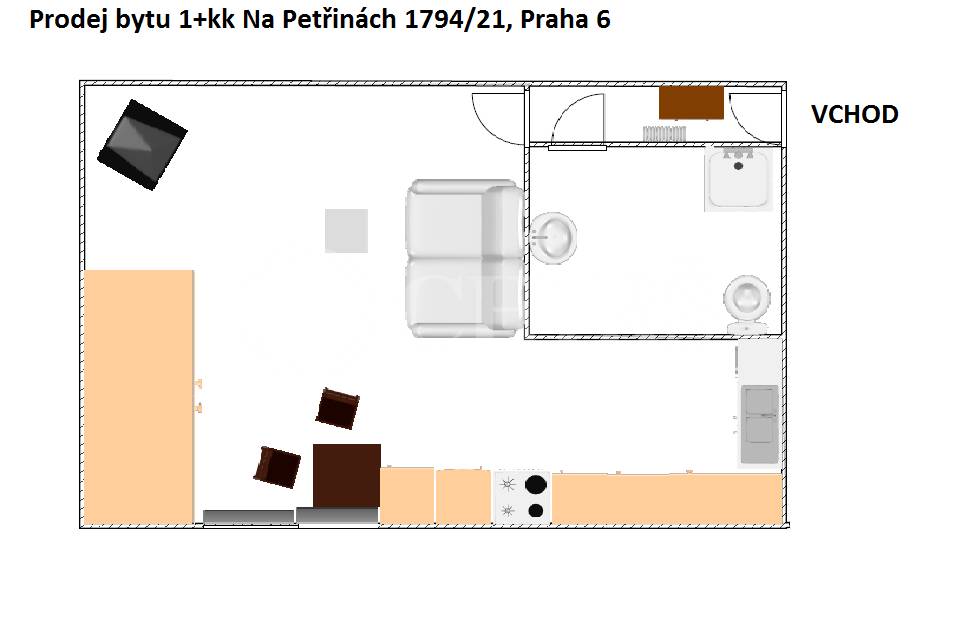 Prodej bytu 1+kk, OV,  23 m2, ul. Na Petřinách 1794/21, Praha 6 - Břevnov