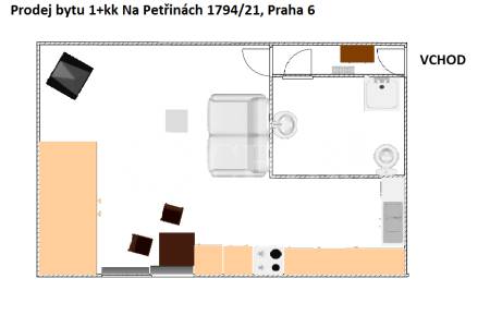 Prodej bytu 1+kk, OV,  23 m2, ul. Na Petřinách 1794/21, Praha 6 - Břevnov