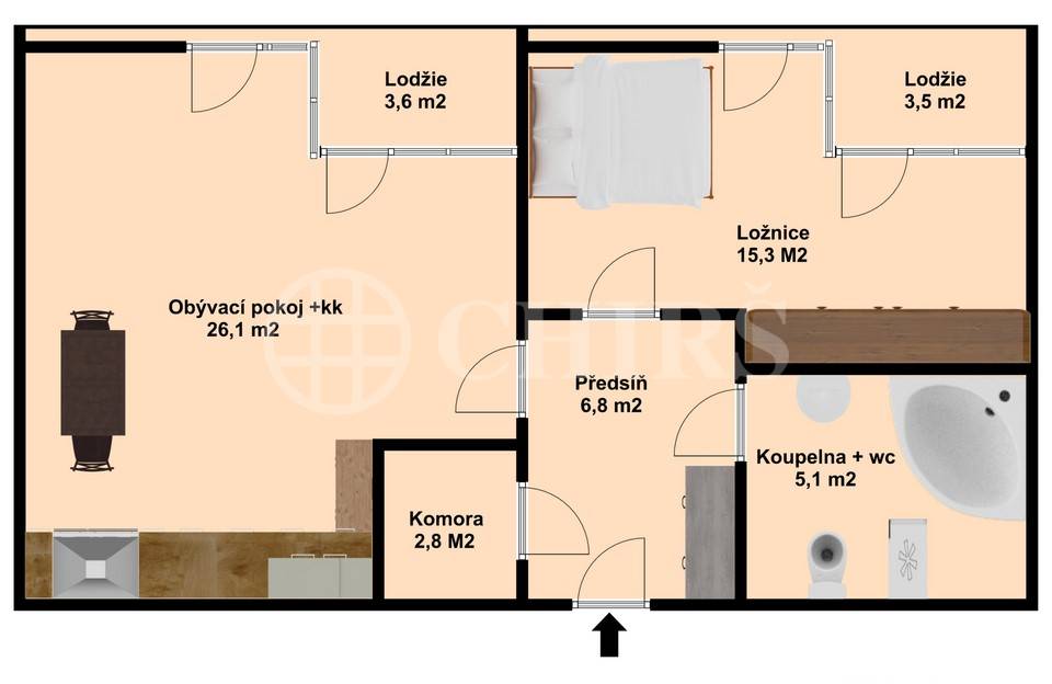 Prodej bytu 2+kk se dvěma lodžiemi, OV, 63m2, ul. Švejcarovo nám. 2660/1, Praha 5 - Stodůlky