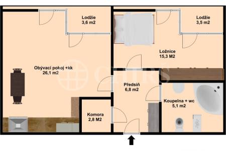 Prodej bytu 2+kk se dvěma lodžiemi, OV, 63m2, ul. Švejcarovo nám. 2660/1, Praha 5 - Stodůlky