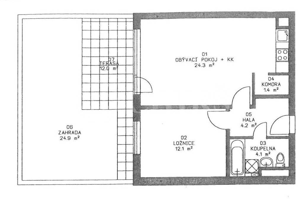 Prodej bytu 2+kk s předzahrádkou a garážovým stáním, OV, 47m2, ul. Werichova 1145/25, Praha 5 - Hlubočepy
