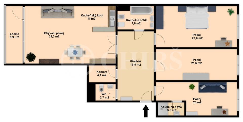 Pronájem bytu 4+kk s lodžií, OV, 152m2, ul. Švédská 1010/15, Praha 5 - Smíchov