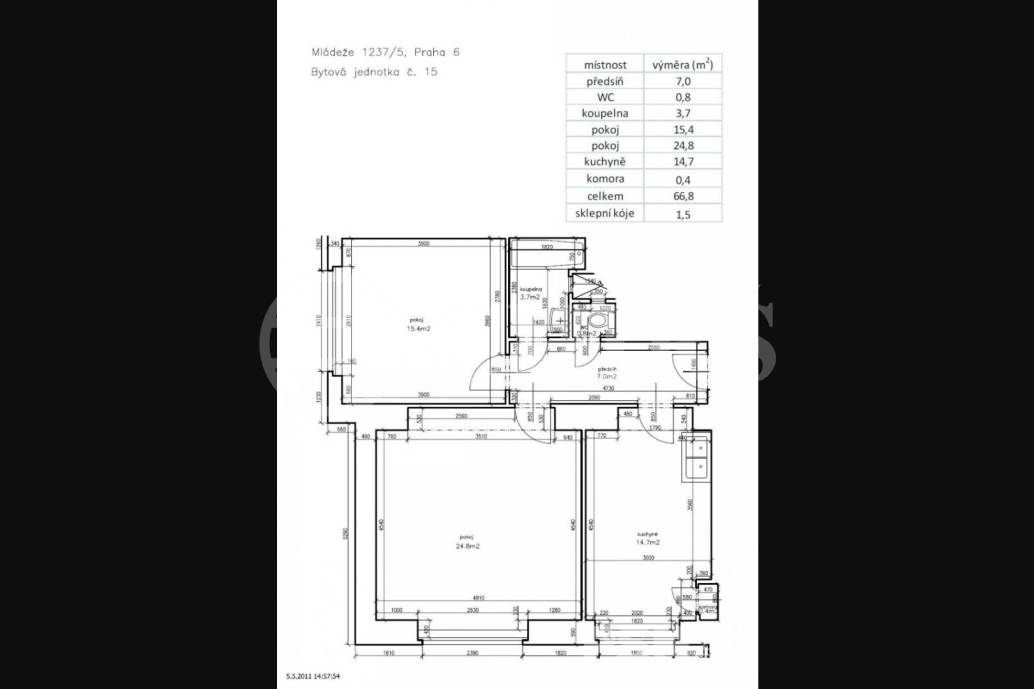 Prodej bytové jednotky (č. 15) 3+kk, 68,3 m2, Mládeže 1237/5, Praha 6