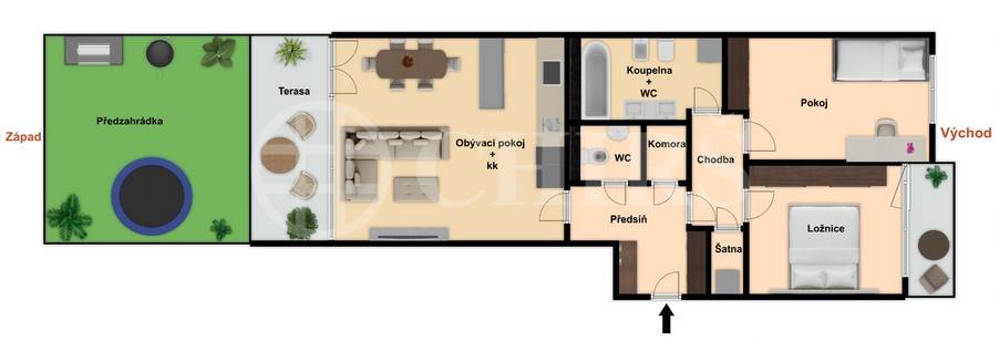 Pronájem bytu 3+kk s terasou a předzahrádkou, OV, 85m², Břežánecká 832/3, Praha 5 - Jinonice