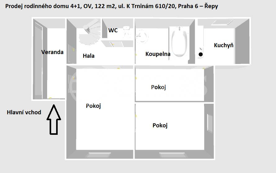 Prodej rodinného domu 4+1, OV, 122 m2, ul. K Trninám 610/20, Praha 6 – Řepy