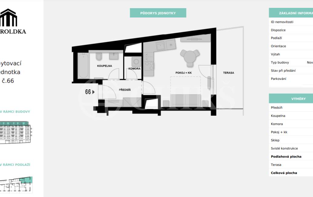 Prodej bytu 1+kk, terasa, OV, 33,5 m2, ul. Maroldova, Praha 4 - Nusle