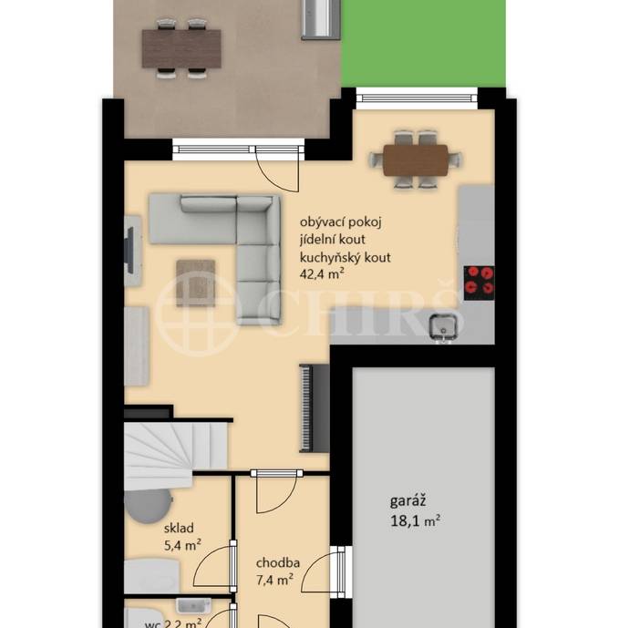 Prodej rodinného domu 5+kk s balkonem, garáží a zahradou, ul. Dělená 961/4, Praha 5 - Řeporyje