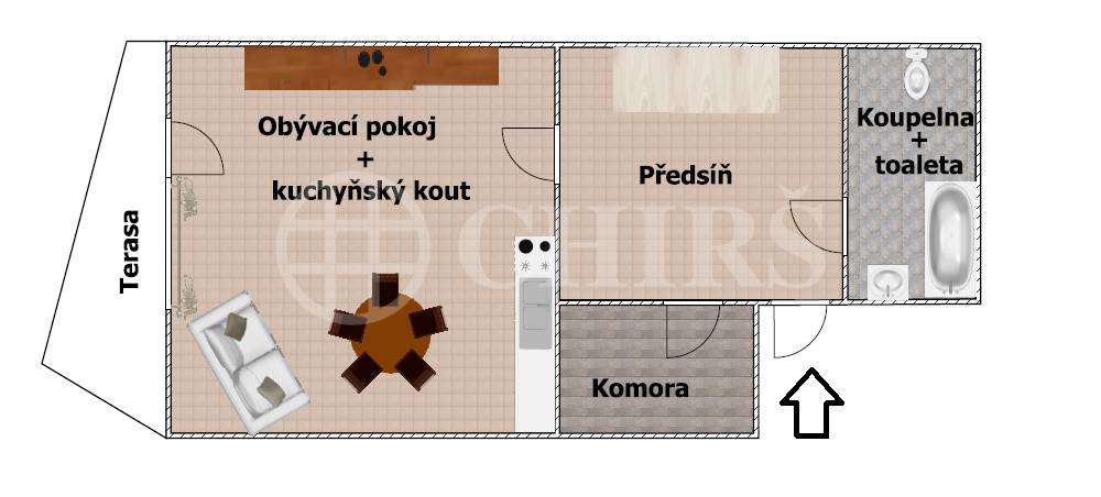 Prodej bytu 1+kk s lodžií a garážovým stáním, OV, 42 m2, ul. Milotická 458/14, Praha 5 - Zličín