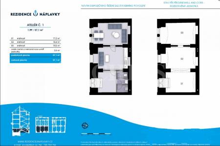 Prodej ateliéru 2+1, 57,1 m2, ul. Pivovarská, Praha 5 - Smíchov