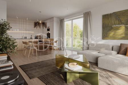 Prodej novostavby bytu 2+kk se zahradou, terasou, lodžií, sklepem a garážovým stáním, DV, 64 m2, Praha 10 - Vršovice