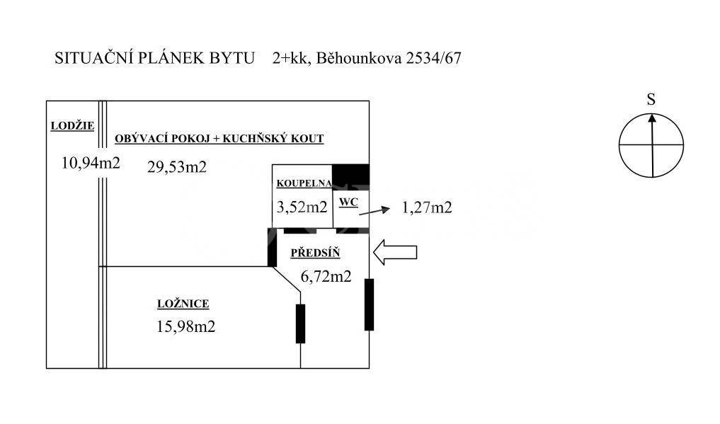 Pronájem bytu 2+kk s lodžií, OV, 57m2, ul. Běhounkova 2534/67, Praha 5 - Stodůlky