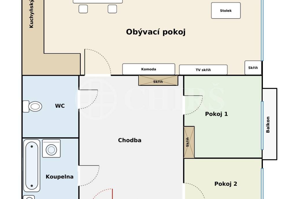 Pronájem bytu 3+kk s lodžií, 76 m², Voskovcova 961/4, Praha 5- Barrandov