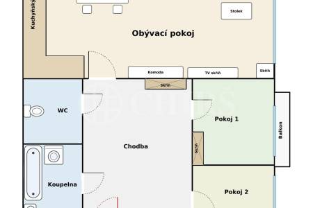Pronájem bytu 3+kk s lodžií, 76 m², Voskovcova 961/4, Praha 5- Barrandov