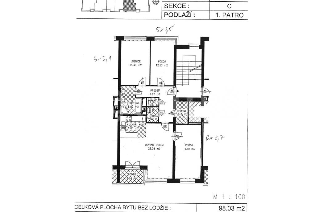 Prodej bytu 4+kk s lodžií, OV, 102m2, ul. Sečská 1962/20, Praha 10 - Strašnice