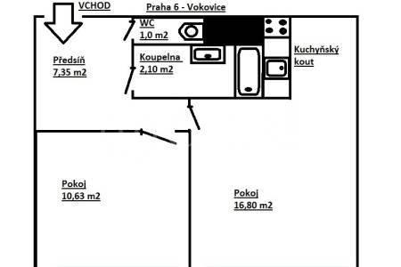 Prodej bytu 2+kk, OV, 44m2, ul. Na Volánové 749/3, Praha 6 - Vokovice