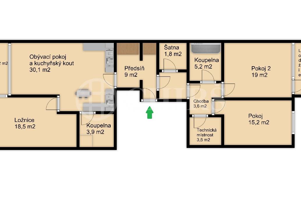 Prodej bytu 2+kk s balkonem a lodžií, OV, 55m2, ul. Jeremiášova 2722/2b, Praha 5 - Stodůlky