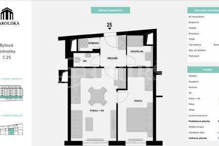 Prodej bytu 2+kk, terasa, GS, OV, 49,8 m2, ul. Maroldova, Praha 4 - Nusle