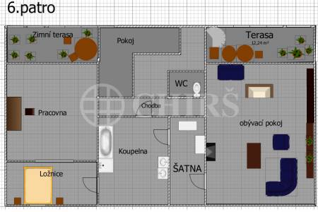 Pronájem bytu 4+1 se zimní zahradou a dvěma terasami, OV, 219m2, ul. Eliášova 793/27, Praha 6 - Bubeneč