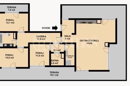 Pronájem bytu 4+kk s terasou, OV, 120m2, ul. Za Zámečkem 746/3, Praha 5 - Jinonice