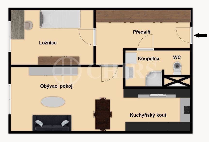 Pronájem bytu 2+kk, OV, 43m2, ul. Bochovská 567/1, Praha 5 - Jinonice