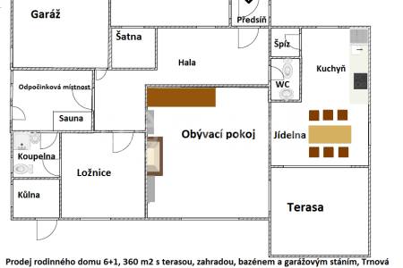 Prodej rodinného domu 6+1, 360 m2 s terasou,  zahradou, bazénem a garážovým stáním, Trnová 179, Trnová u Jíloviště 