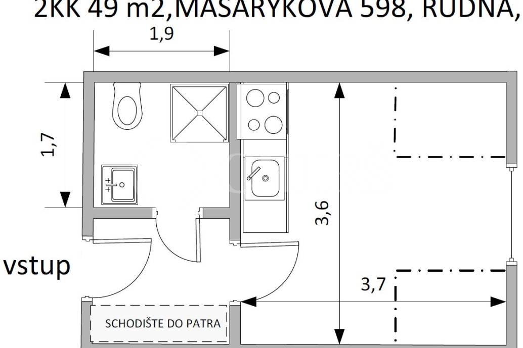 Prodej bytu 2+kk, OV, 49m2, ul. Masarykova 598/106, Rudná u Prahy