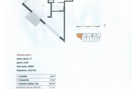 Pronájem bytu 2+kk s balkonem a 2x garážovým stáním, OV, 59m2, ul. Soukalova 2212/6b, Praha 4 - Modřany