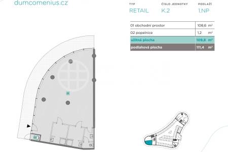 Prodej obchodních prostor K.1 (128,4 m²) a K.2 (111,4 m²) ul. Ankarská 2513/24, Praha 6 - Petřiny