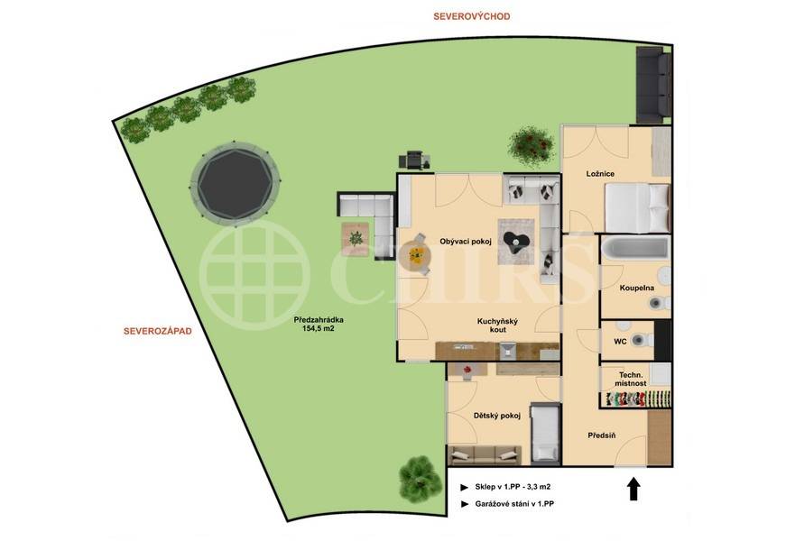 Pronájem bytu 3+kk, 77m² s předzahrádkou, sklepem a garážovým stáním, OV, ul. Bělohlávkova 3158/6, Praha 5 - Stodůlky