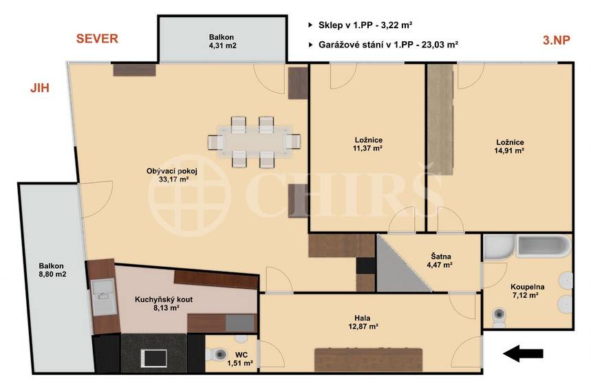 Prodej bytu 3+kk se dvěma balkony, sklepem a garážovým stáním, OV, 110m2, ul. Schwarzenberská 708/2, Praha 5 - Jinonice