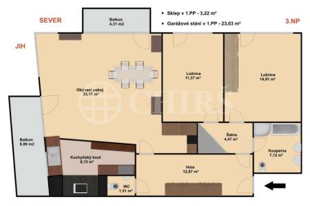 Prodej bytu 3+kk se dvěma balkony, sklepem a garážovým stáním, OV, 110m2, ul. Schwarzenberská 708/2, Praha 5 - Jinonice