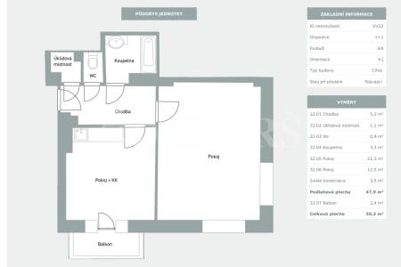 Podej bytové jednotky s pochozí střechou 1+1, OV, 48 m2, ul. Za Vokovickou vozovnou 362/19, P- 6