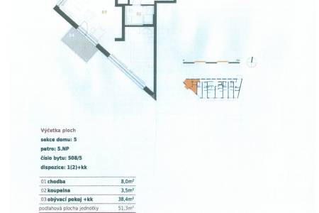 Pronájem bytu 1+kk s balkonem a 2x parkovacím stáním, OV, 59m2, ul. Soukalova 2212/6b, Praha 4 - Modřany