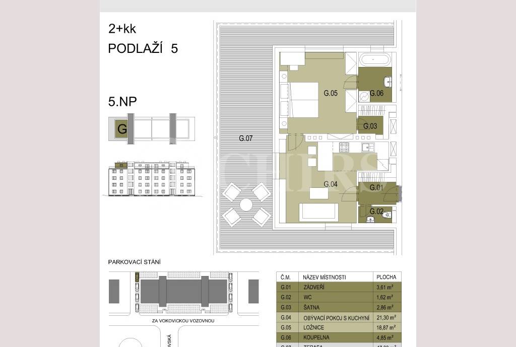 Prodej bytu 2+kk/T, OV, 52+ 46 m2, ul. Za Vokovickou vozovnou 4/257, P6 - Veleslavín