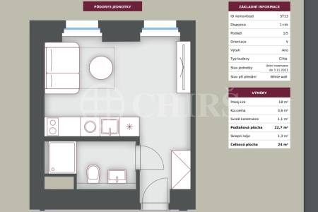 Prodej roz. ubytovací jednotky 1+kk, OV, 24m2,ul. Studentská 697/4, P- 6 Dejvice