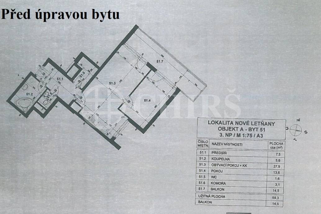 Prodej bytu 2+kk s balkonem a parkovacím stáním, OV, 59m2, ul. Pavla Beneše 759/7, Praha 9 - Letňany