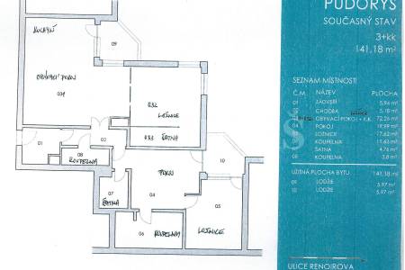 Pronájem bytu 4+kk se dvěma lodžiemi, OV, 144m2, ul. Renoirova 1051/2a, Praha 5 - Hlubočepy