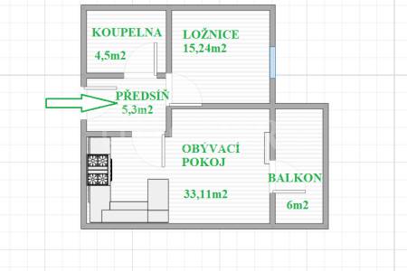 Pronájem bytu 2+kk s balkonem, OV, 57m2, ul. Petržílkova 2704/34, Praha 5 - Stodůlky