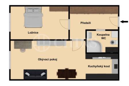 Prodej bytu 2+kk, OV, 43m2, ul. Kettnerova 1939/3, Praha 5 - Luka