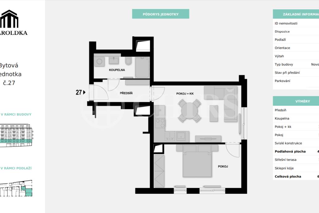 Prodej bytu 2+kk, terasa, OV, 44,9 m2, ul. Maroldova, Praha 4 - Nusle